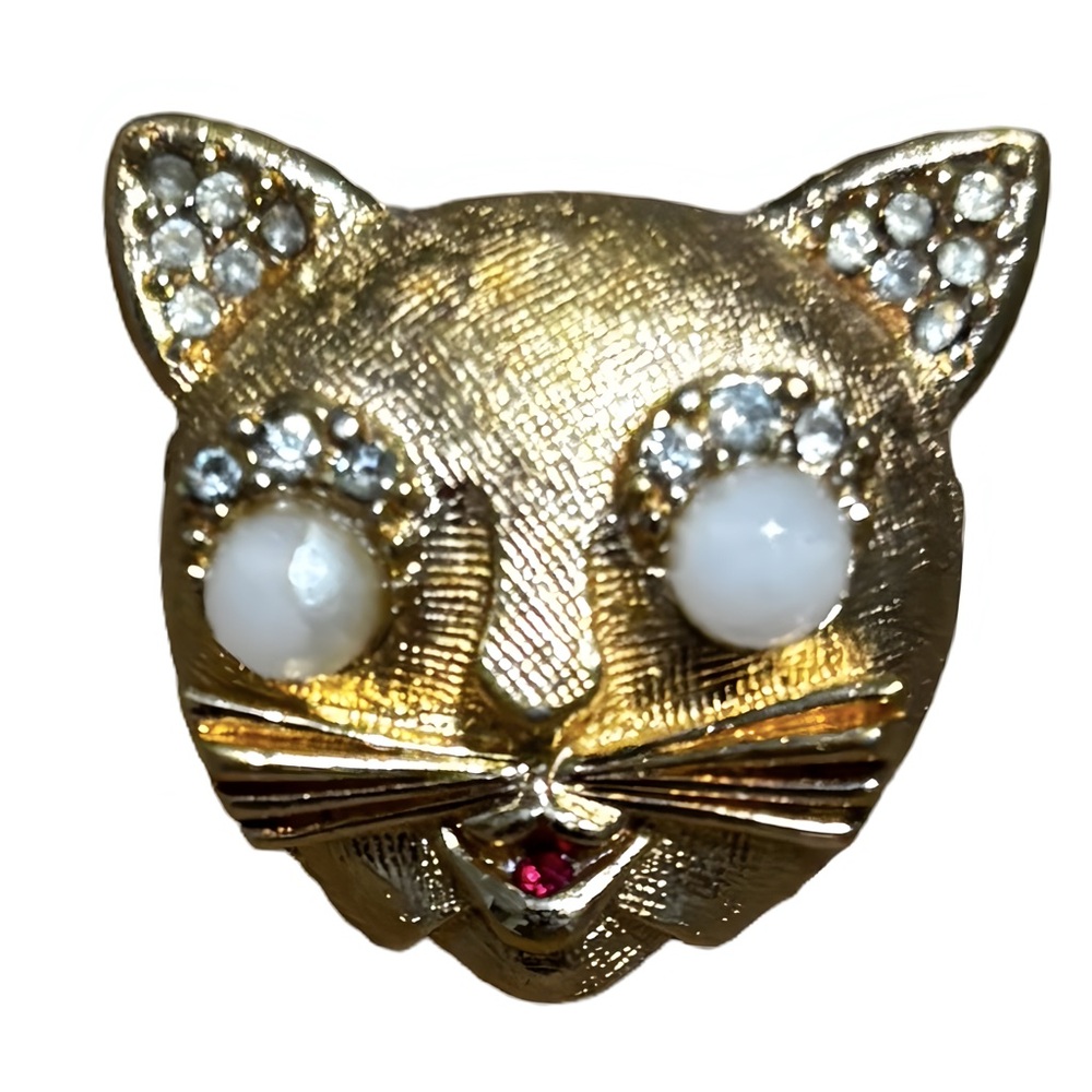 Rare Vintage CINER Cat Brooch Gold Plated Swarovski Crystal FINAL PRICE